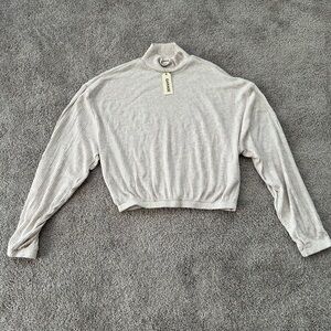 Garage Beige/ grey Ribbed Long Sleeve Crop Top